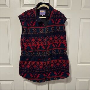 VTG Purple Sunset Tribal Printed Fleece Vest Men’s L Full Zip 90s Y2K Retro Ski